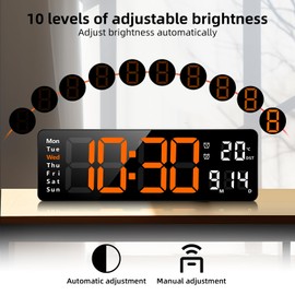 Koolertron Digital Wall Clock, 13-inch Large Display, LED Digital Clock with Remote Control, Countdown Dimmer Large Clock with DST Date Week Temperature