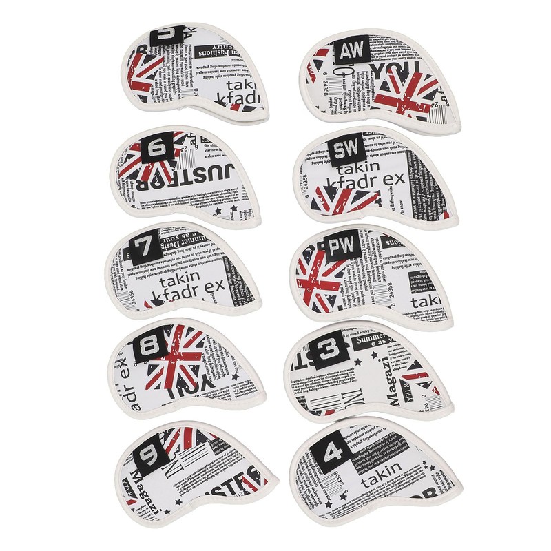 10 Pcs PU Leather Club Protective Iron Headcover, Deluxe Interior