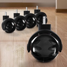 Office Chair Caster Wheels for Carpet Set of 5 -Replacement for Office Chairs Mat Safe for All Floors Including Hardwood - 2-Inch Rubber Replacement - Smooth & Silent Universal Size (11x22 mm) -Black