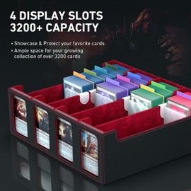 4-Row Trading Card Storage Box, Bulk Card Case for 3200+ Mtg tcg Magic Baseball Soprts Playing Game Card Organizer, Commander Deck Box with 4 Supporters & 24 Dividers & Strap & 101 Card Sleeves