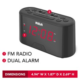 RC551 Digital Clock Radio, Black; Dual Wake Alarm, Sleep Timer, and Snooze; Wake to FM Radio or Alarm Function; Large Easy-to-Read Display; Batteries not Included