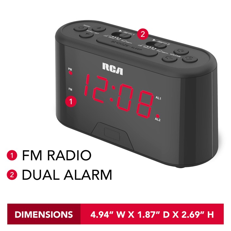 RC551 Digital Clock Radio, Black; Dual Wake Alarm, Sleep Timer,