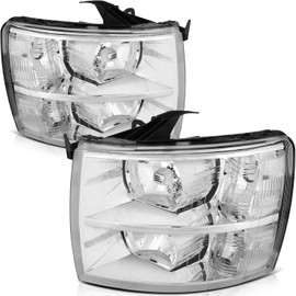 cciyu Headlight Assembly For Chevy Silverado 1500/3500 2007-2013,For Chevy Silverado 2500 2007-2014 Chrome Housing Clear Reflector Clear Lens Headlamps