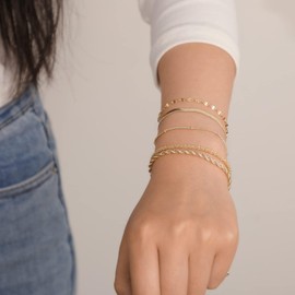 JECOMY Gold Bracelets for Women Gold Chain Bracelet Sets for Women 14K Gold Plated Dainty Link Paperclip Bracelets Cuba Stackable Layered Metal Link Bracelet Set Anklet Jewelry for Women