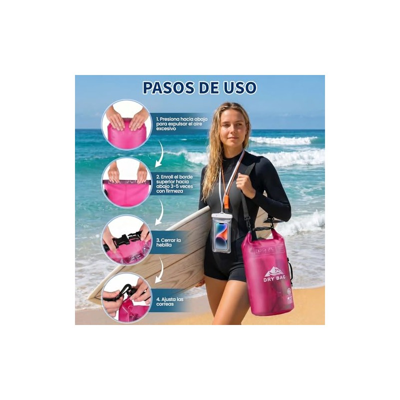 Bolsa Impermeable Seca 5L 10L，Con Funda Impermeable Para Celular，Correa Larga