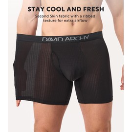 DAVID ARCHY Men's Underwear Breathable Rayon Made from Bamboo Boxer Briefs for Men 4 Pack with Fly M 6.5'' Deep Blue/Olive Green/Black/Deep Grape Purple