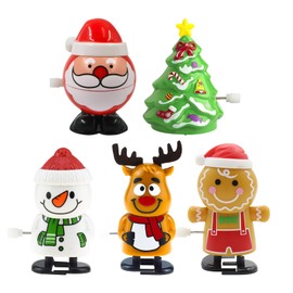 MORAINJAY 5P Christmas Wind Up Toys,Christmas Cracker Gifts Fillers for Kids,Funny Spring Jumping Toys Xmas Gift for Kids Party Bag,Shake Head Walking Clockwork Toy,Christmas Stocking Fillers for Kids
