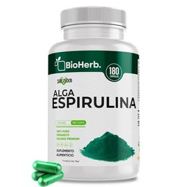 BioHerb Alga Espirulina Organica 100 Pura (180 Capsulas 500mg) Calidad Suprema  Super Food  Para 90 Dias  - Organic Spirulina - BioHerb               