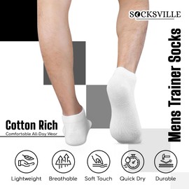 Men’s 6/12 Pairs Cotton Low Cut Ankle Socks - Black/Grey/ White Trainer Socks | Indoor/Outdoor Sports, Athletic Wear & Everyday Casual | Soft, Durable & Quick Drying | Trainer Socks Mens 6-11