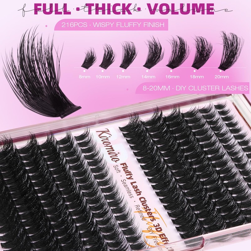 Kiromiro Fluffy Lash Clusters Volume 8-20mm DIY Individual Lash Extensions