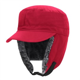 Waterproof Trapper Hat for Men Women Winter Baseball Ski Cap with Earflap Fleece Hunting Aviator Ushanka Hat Red