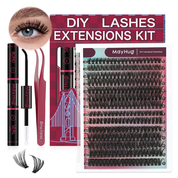 MayHug Cluster Lashes Kit 40+50D Natural Wispy 9-16mm Lashes 280Pcs