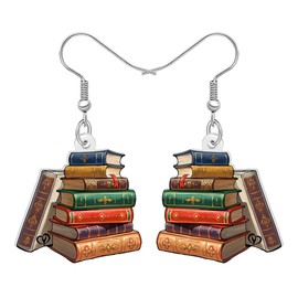 NEWEI Acrylic Funny Book Dangle Earrings for Women Book Lovers Cute Statement Teacher Appreciation Drop Lightweight Jewellery for Student Back To School (Beige)