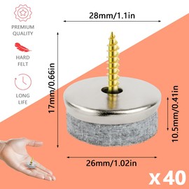 Flintronic 40PCS Furniture Pads Floor Protectors, 28mm Diameter Felt Pads for Furniture Feet, Non-Slip Chair Leg Floor Protectors with Easy Screw Installation, 5MM Thick for Chairs Parquet Laminate