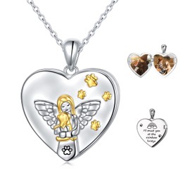 HOOHWE Dog Heart Locket Necklace That Holds Pictures, Sterling Silver Paw Photo Lockets Necklaces, Dog Cat Pet Cremation Keepsake Jewellery for Women, Sterling Silver