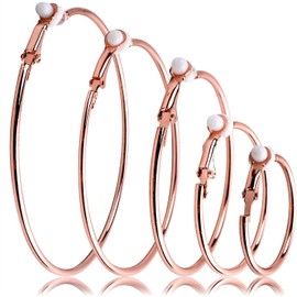 5 Pairs Rose Gold Clip on Earrings Hoop Non Piercing Women Clip Earrings for Women, 5 Sizes