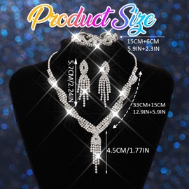 Zoestar Bridal Wedding Jewelry Set Rhinestone Necklace Earrings Baracelet Sets Sparkly Crystal Formal Costume Jewelry Set for Women (Silver)