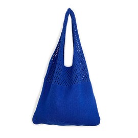 FTB Women's Tote Bag, Basket Bag, Trend, Knit Bag, Mother's Bag, Lightweight, For School Commutes, Adults, Casual, blue