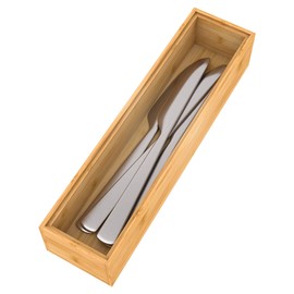 Drawer Organizer Bamboo Storage Box - Kitchen Bathroom Desk Wood Stackable Tray 12x3x2.5inch