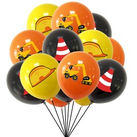 POPOYU 15Pcs Digger Balloons,Construction Party Latex Balloons,12 inch Black Yellow Orange Digger Balloons Tractor Balloons for Kids Blippi Construction Party Decoration,Birthday Party Supplies