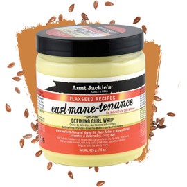 Aunt Jackie's Flaxseed Recipes Curl Mane-tenance, Lightwieght Anti-Poof Defining Curl Whip, Enriched with Flaxseed, Argan Oil and Shea Butter, Great for Dry and Frizzy Hair, 15 Ounce Jar