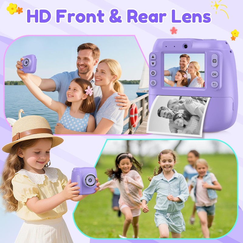 Instant Camera, Kids Camera Instant Print with 2.4 Inch Screen,