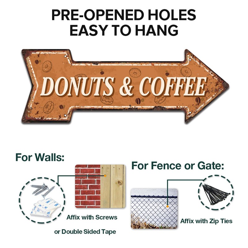 Donuts and Coffee Arrow Metal Sign - Retro Diner Sign