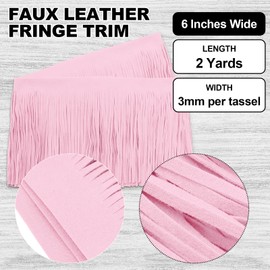 Luomorgo 2 Yards Suede Fringe Trim 6" Wide - Faux Leather Tassel for Sewing, Clothing, Handbags & Boots | DIY Craft Decor, Pink