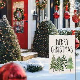 Christmas Tree Garden Flags 12x18 Double Sided Burlap, Winter Welcome Xmas Sign Small Flag Merry Christmas Party Yard Farmhouse Outdoor Decorations DF607