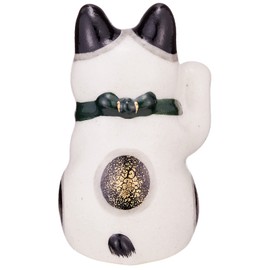 Yakushi Kiln 7852 Ceramic Chrysanthemum Flower Maneki Neko Maneki Neko Right Hand Raise Small, Height Approximately 4.3 inches (11 cm), Green, Made in Japan