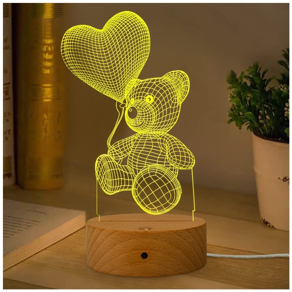 3D Lamp Bear Romantic Gifts Bear Lamp for Women Children Bedside Lamp Valentine's Day Female Gift Anniversary Birthday Gift LED Lamp Colour Changing Decor for Mum or Wife