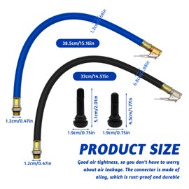 TULEBOLIAN Pack of 2 Tyre Inflator Hose with 2 Rubber Valves, 12.5 mm Valve Extension, Tyre Inflator Hose Adapter, Snap-in Rubber Valves Valves, for Bicycle, Motorcycle, Car (38 cm)