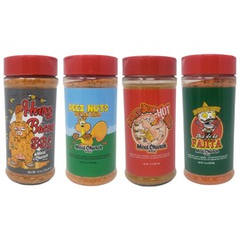 Meat Church BBQ Rub Variety Pack - Honey Bacon BBQ (14 oz), Dia de la Fajita (14 oz), Honey Hog Hot BBQ (13 oz), and Deez Nuts Pecan Rub - 55 oz Total of Meat Church Seasoning, 4 Piece Assortment
