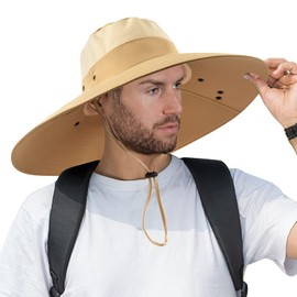 Sombrero de pesca de ala súper ancha UPF 50+ sombrero de safari con solapa extraíble para el cuello, Caqui, 6