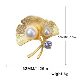 LISADORE Gold Color Ginkgo Leaf Corsage Pin Brooch for Women Pearl Plant Leaf Brooches Pin Simple Ginkgo Pearl Brooch Jewelry Valentine's Day Birthday Gifts for Women Girls