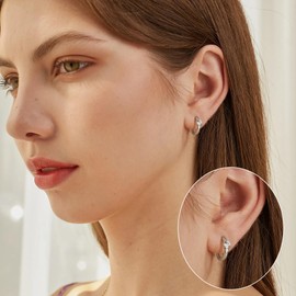 ZELORES 925 Sterling Silver Hoop Earrings for Women Round Square Cubic Zirconia Hoop Earrings Lightweight Dainty 18K Gold Plated Huggige Hoop Earrings (Silver-Round CZ Hoop)