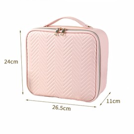 Linsiter Professional Makeup bag with Mirror and Light, Cosmetic Train Cases Waterproof PU Leather, Large Capacity, Pink