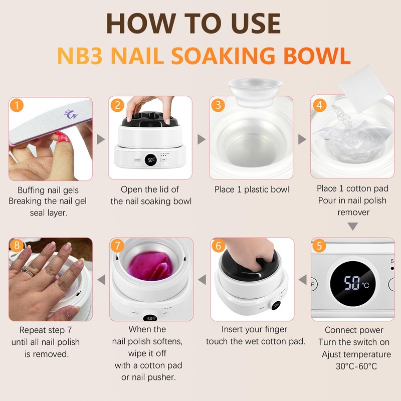 Electric Nail Soaking Bowl, Adjustable Temperature Heated Nail Soak off