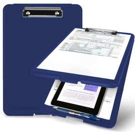 LEIDSANY Tabla portapapeles, portapapeles con almacenamiento, almacenamiento para 100 hojas de papel A4 y bolígrafos, material duro, Ideal para recoger y transportar amplia gama de documentos(Azul)
