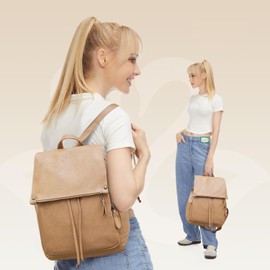 Everfunny Women Backpack Waterproof Anti-theft Lightweight PU Fashion Leather Shoulder Bag Travel Backpack