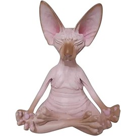 Gladyell Sphynx Cat Meditate Statue Collectible Figurines Zen Yoga Relaxed Pose Buddha Meditation Sphynx Cat Collections Cat Statue for Home Office Car Desk Decoration (Pink)