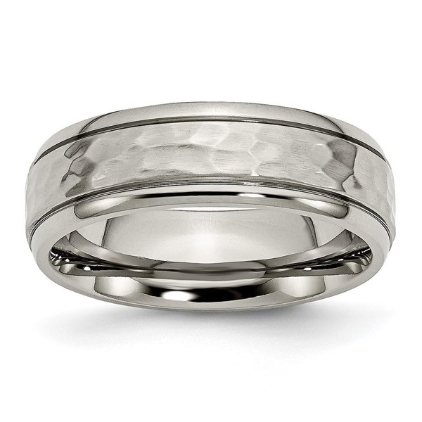 JewelryWeb Titanium 7mm Hammered and Polished Band Ring Size 10.5