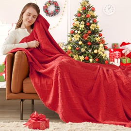 inhand ChristmasThrow Blankets for Couch, Gifts for Women Cozy Home Decor Knit Blanket, Red Lightweight Decorative Blankets and Throws, Farmhouse Warm Woven Blanket for Men and Women, 50"x60"