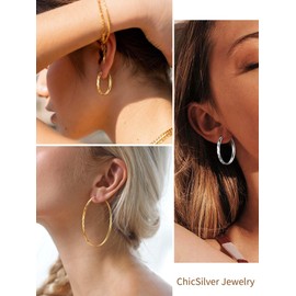 ChicsSilver Aretes Mujer Arracadas Acero Inoxidable Arracadas De Plata Para Mujer 925 Pendientes Grandes 70Mm Hipoalergénicos Piercing
