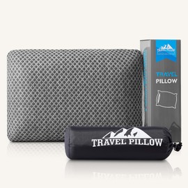 PEUJEW Travel Pillow Memory Foam Pillows, Camping Pillow-Compressible Medium Firm, Breathable Cover, Ideal Backpacking Hiking, Bed Pillows, Airplane and Car (Dark Grey, L)