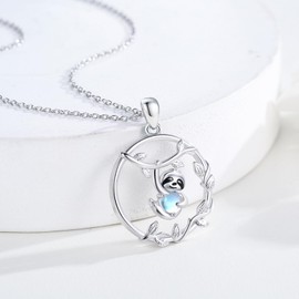 ABIGY Sloth Necklace 925 Sterling Silver Sloth Moonstone Necklace Animal Jewellery Heart Shaped Moonstone Necklace for Women, Sterling Silver