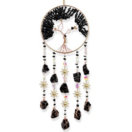 Large Black Dream Catchers Crystal Tree of Life Dreamcatcher Obsidian Decor