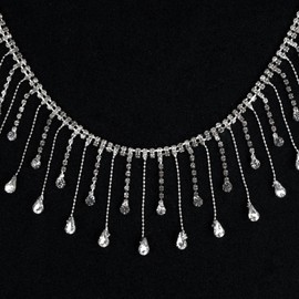 180 cm Rhinestone Tassel Chain, Crystal Rhinestone Ribbon Silver, Diamond Fringe Ribbon, Crystal Tassel for Sewing, DIY, Bag, Clothing, Wedding Dress, Decoration, Crafts (Teardrop Diamonds)