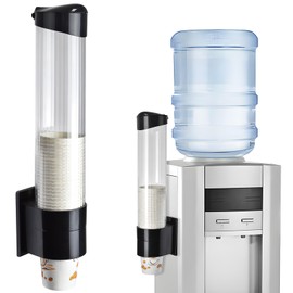 LBTING Cup Dispenser, Water Cooler Pull Type Cup Holder Fits 7oz - 12oz Cone or Flat Bottom Cups, Paste or Screw Plate Wall Mount, 16.9" Tube Length Black