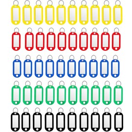 DDUP Key Tags, Pack of 50 Key Tags with Labels Key Fobs ID Plastic Key Tags Key Labels with Split Rings, Key Rings with Tags for Luggage, Pet Name,Office Memory Stick Tags -10 Colors